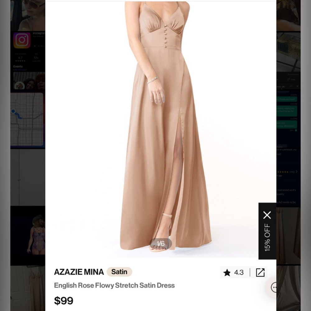 Azazie Mina Stretch Satin English Rose A2 bridesmaid dress gown